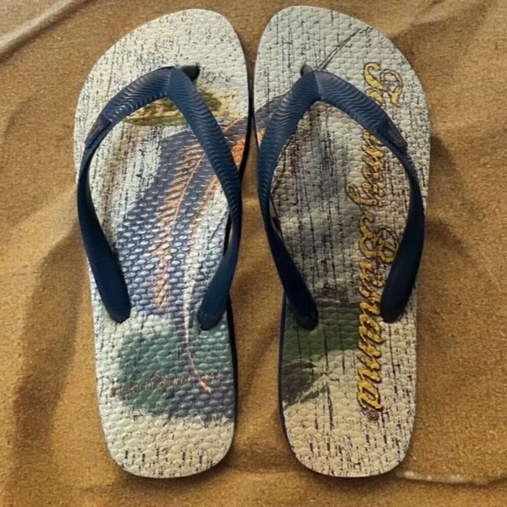 Tommy Bahama Sandhill Crane Flip Flops Unisex Blue Beach Sandals Medium W 9/10